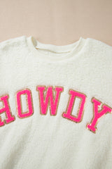 HOWDY Patched Round Neck Sherpa Sweatshirt