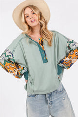 Color Block Abstract Long Sleeves Top