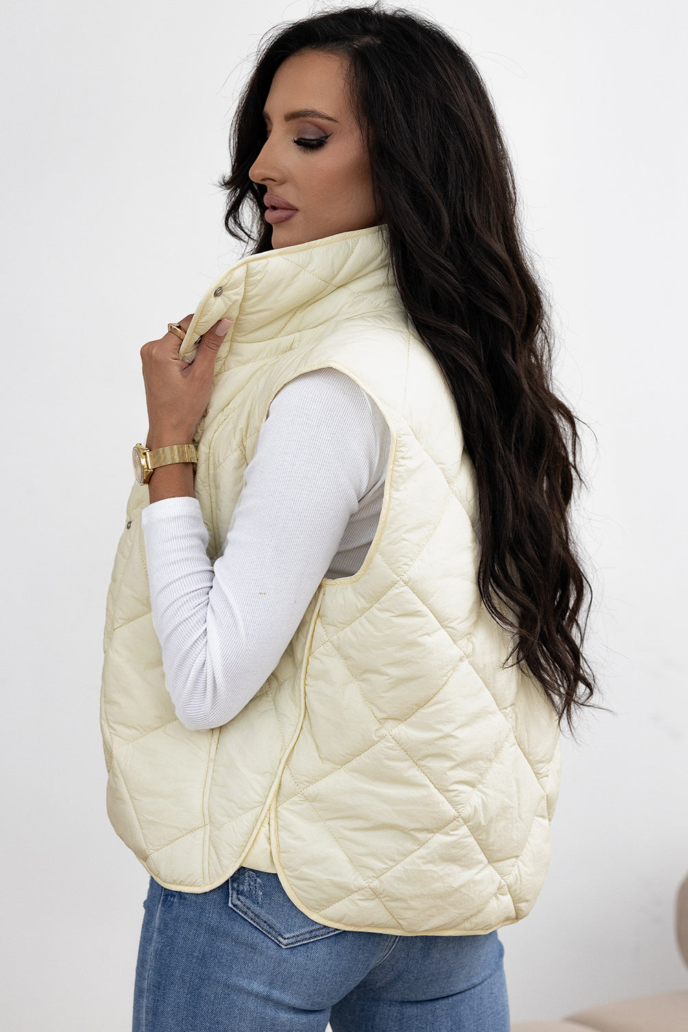 Snap Down Texture Vest Coat with Pockets