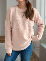 Pearl Trim Round Neck Raglan Sleeve Sweater