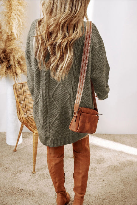 Misty Green Cable Knit Sweater Dress