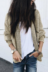 Plaid Contrast Trim Open Front Cardigan