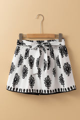 Black Tribal Geometric Print Belted High Waist Casual Shorts