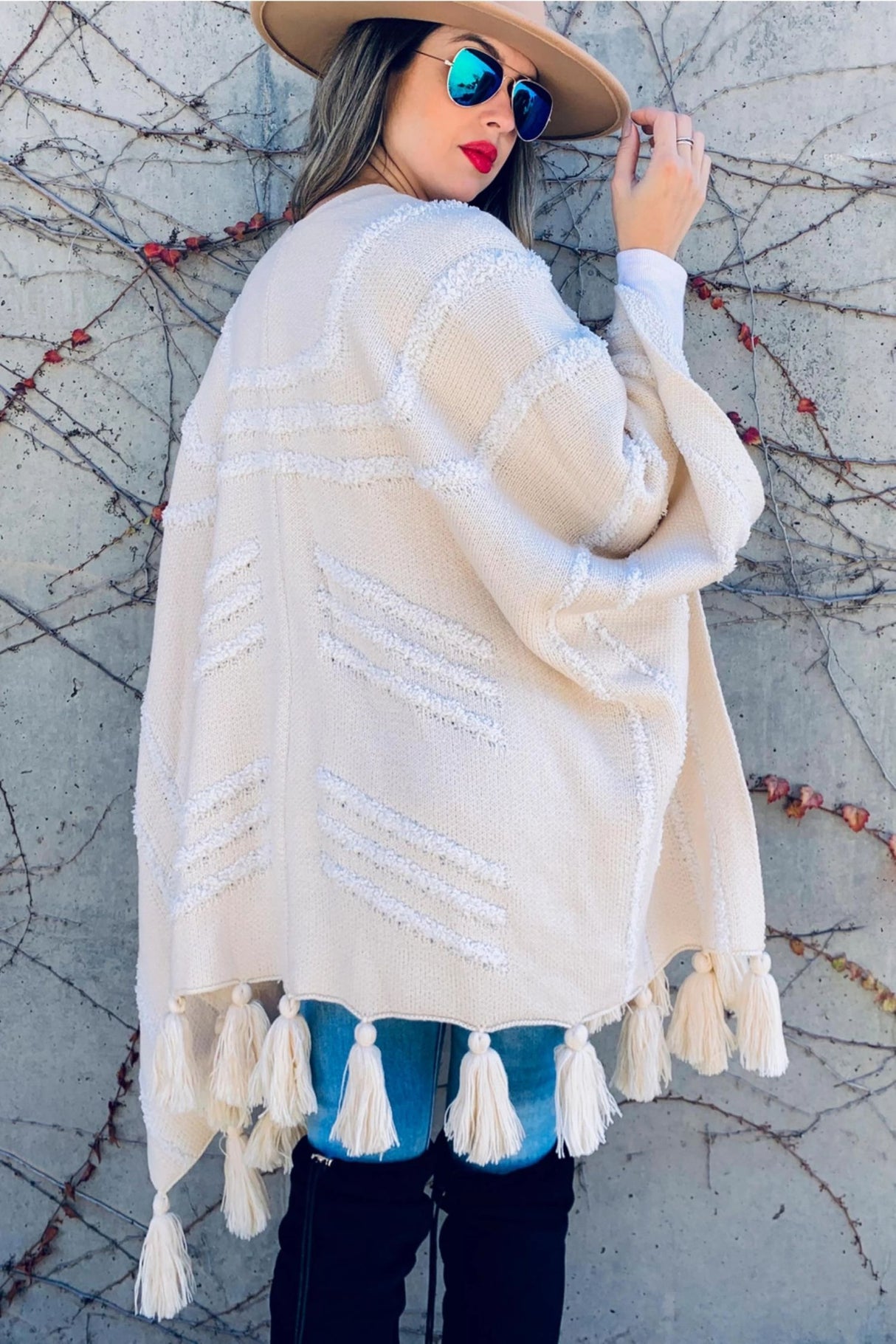 Western Textured Pattern with Chunky Tassel Cardigan