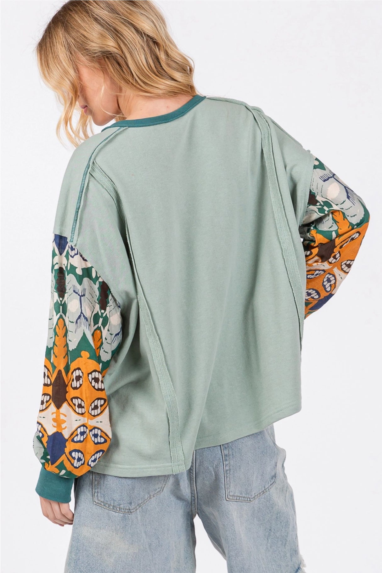 Color Block Abstract Long Sleeves Top