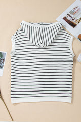 White Stripe Drawstring Hooded Loose Sweater T Shirt