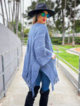 Chevron Knitted Ruana Cardigan with Tassels and Pockets