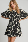 Umgee Full Size Two Tone Abstract Print Puff Sleeve Dress Plus Size