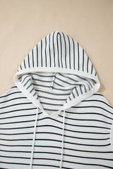 White Stripe Drawstring Hooded Loose Sweater T Shirt