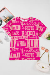 Rose Howdy Cowboy Letter Printed Western Fashion Tee