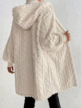 Open Front Long Sleeve Fuzzy Hooded Jacket