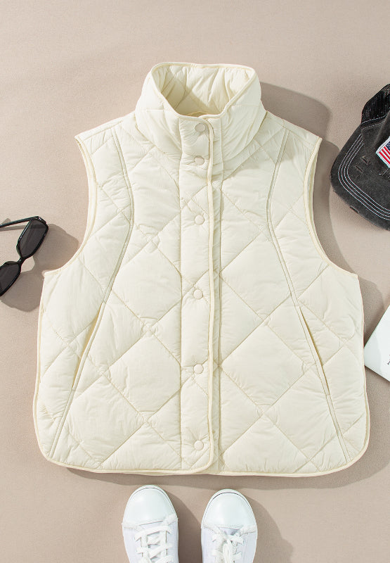 Snap Down Texture Vest Coat with Pockets